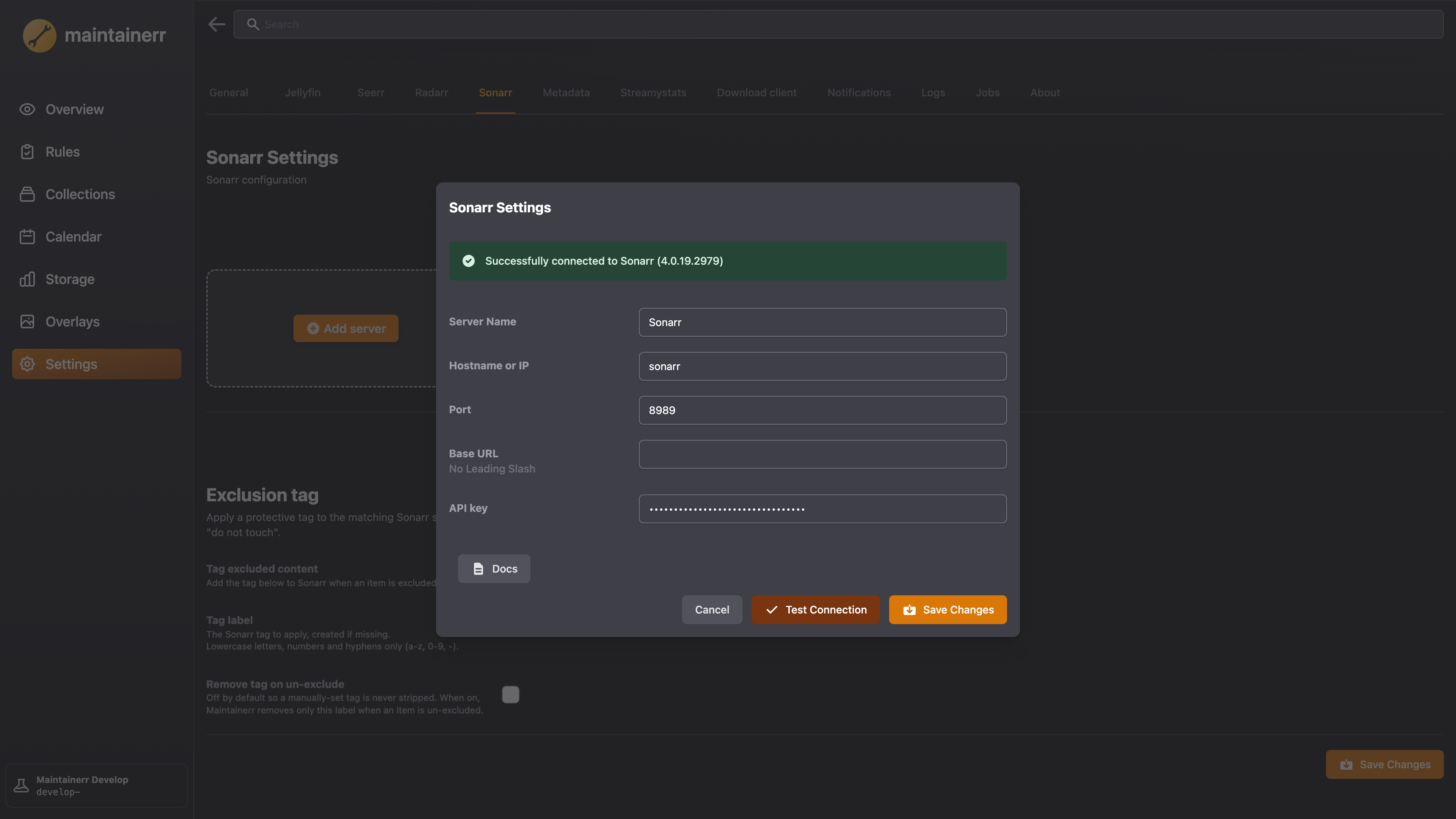 Configuration Sonarr dans Maintainerr
